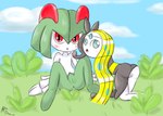 anus blush butt female genitals grass looking_at_viewer nude open_mouth outside plant pussy spread_legs spreading mondongo nintendo pokemon generation_3_pokemon generation_5_pokemon kirlia legendary_pokemon meloetta meloetta_(aria_form) pokemon_(species) absurd_res hi_res