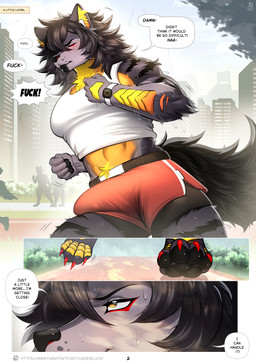 anthro balls blush bodily_fluids bulge clothed clothing comic_panel dialogue_box dripping erection five_tone_body fur genital_fluids genitals grey_body grey_fur hair humanoid_genitalia humanoid_penis male multicolored_body multicolored_fur muscular muscular_anthro muscular_arms muscular_male paws pecs penis profanity running solo sport sweat tail text vein veiny_penis wet yellow_body yellow_fur bluch_(artist) canid canine canis mammal wolf comic english_text hi_res url