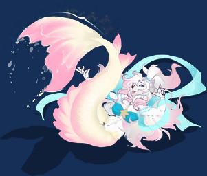 anthro blue_bra blue_clothing blue_eyes blue_ribbon blue_underwear blush bra breasts cleavage clothed clothing female fur gradient_hair hair hand_pawpads lipstick long_hair lying makeup multicolored_body multicolored_scales navel on_back open_mouth pink_body pink_hair pink_scales pink_tail scales seashell_bra shadow simple_background solo split_form tail transparent_background two_tone_body two_tone_scales two_tone_tail underwear wet_tail white_body white_fur white_hair white_scales white_tail roxlyde aquatic canid canine fox mammal merfolk 2026 absurd_res alpha_channel hi_res