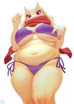 4_fingers anthro belly big_breasts bikini breasts clothed clothing curvy_figure eyelashes female female_anthro fingers floppy_ears fur horn huge_breasts long_ears looking_at_viewer low-angle_view mature_anthro mature_female navel overweight overweight_anthro overweight_female purple_bikini purple_clothing purple_eyes purple_swimwear scarf side-tie_bikini side-tie_clothing side-tie_swimwear simple_background slightly_chubby slightly_chubby_female solo standing string_bikini swimwear thick_thighs tied_bikini tied_clothing two-piece_swimsuit under_boob white_background white_body white_fur wide_hips aruurara undertale undertale_(series) toriel boss_monster_(undertale) bovid caprine mammal absurd_res digital_media_(artwork) digital_painting_(artwork) hi_res portrait signature three-quarter_portrait