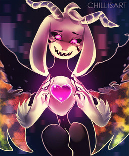 anthro bodily_fluids fur heart_symbol male multicolored_eyes rainbow_eyes solo tears white_body white_fur spacecolonie undertale undertale_(series) asriel_dreemurr_(god_form) boss_monster_(undertale) bovid caprine mammal 2015 animated