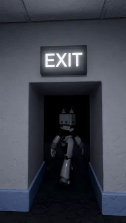anthro broken_glass exit_sign female for_a_head glass machine running scared screen screen_face solo text thick_thighs wide_hips fuch! sound_warning looping_the_rooms_(rusino) rusino_(musician) vocaloid yamaha_corporation pur_prototype domestic_cat felid feline felis mammal monitor_head object_head robot robot_anthro screen_head 2026 3d_(artwork) 3d_animation 9:16 animated artist_name digital_media_(artwork) hi_res japanese_audio loop seamless_loop short_playtime sound video