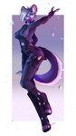 anthro bodysuit boots clothing female footwear gun handgun knife multiple_piercings piercing pistol ranged_weapon shoes skinsuit solo tight_clothing weapon witchykitty lyca_blackwood african_painted_dog african_wild_dog canid canine mammal 4k 9:16 absurd_res hi_res