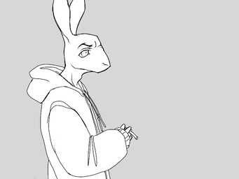 anthro black_line_art cigarette clothed clothing eyebrows fingers grey_background holding_cigarette holding_object hoodie long_ears male pupils side_view simple_background snout solo topwear 4chan_anon lagomorph leporid mammal rabbit 2025 4:3 digital_drawing_(artwork) digital_media_(artwork) greyscale half-length_portrait monochrome portrait sketch