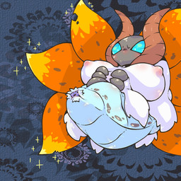 abstract_background animal_genitalia arthropod_abdomen arthropod_abdomen_cloaca arthropod_abdomen_genitalia big_breasts blue_eyes blush breasts busty_feral cloaca female feral genitals huge_breasts nipples notched_wings puffy_nipples solo wings mukomizu_kintora nintendo pokemon arthropod generation_5_pokemon insect lepidopteran moth pokemon_(species) volcarona 1:1 absurd_res alternate_version_at_source hi_res