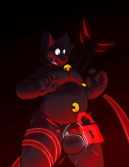 bell bell_collar black_body black_fur chastity_cage chastity_device collar fur gold_(metal) gold_piercing lock_symbol magic male male/male navel navel_piercing navel_ring nipple_piercing nipple_ring nipples piercing red_eyes ring_piercing satanic side_butt summoning kenayneko locktober demon domestic_cat felid feline felis mammal absurd_res digital_media_(artwork) hi_res