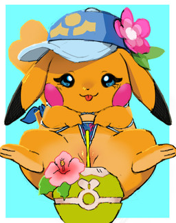 anthro bedroom_eyes blue_eyes clothing clothing_pull coconut drinking_straw drupe_(fruit) eyelashes female flower flower_accessory food fruit genitals hat headgear headwear lingerie looking_at_viewer narrowed_eyes orange_body panties panty_pull plant seductive semi-anthro simple_background solo spread_legs spreading tail tongue tongue_out underwear underwear_pull vulva hgndn_aaeo nintendo pokemon pokemon_winds_and_waves ms._wavychu generation_1_pokemon pikachu pokemon_(species) 2026