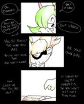 absurd_res anthro bodily_fluids braixen comic dialogue duo english_text female generation_3_pokemon generation_6_pokemon hi_res kirlia nintendo pokemon pokemon_(species) ponporio_(artist) smile sweat sweatdrop text