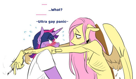 anthro blush bodily_fluids cigarette clothing crossgender dialogue duo ftm_crossgender hair horn male panicking pink_hair purple_hair scar self-harm_scars skinny sweat sweatdrop text wings redxbacon friendship_is_magic hasbro my_little_pony mythology fluttershy_(mlp) twilight_sparkle_(mlp) equid equine mammal mythological_creature mythological_equine pegasus unicorn english_text