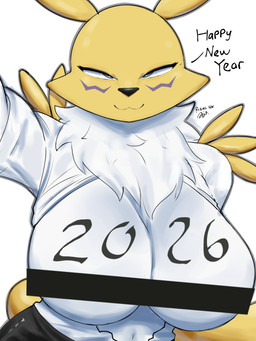 anthro big_breasts breasts clothed clothing female fur smile solo white_body white_clothing white_fur yellow_body yellow_fur rizal_ok bandai_namco digimon digimon_(species) renamon 3:4 absurd_res censored hi_res