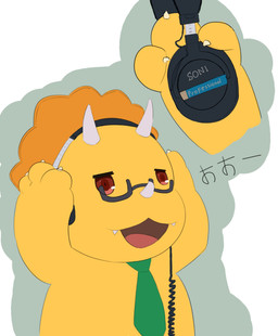 accessory anthro blush electronics eyewear glasses headphones horn male open_mouth red_eyes simple_background smile solo boubaniq amagi_brilliant_park sony_corporation triken ceratopsian ceratopsid chasmosaurine dinosaur marginocephalian ornithischian prehistoric_species reptile scalie triceratops 2015 digital_media_(artwork) hi_res