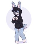 4_toes anthro band-aid band-aid_on_face bandage bandage_on_face black_hair blue_body blue_fur blush bottomless bottomless_male clothed clothing feet femboy flower_hair_accessory fluffy fluffy_tail fur hair hoodie hoodie_only inner_ear_fluff looking_at_viewer male markings neck_tuft one_eye_closed pawpads paws purple_eyes simple_background smile solo striped_markings stripes tail toes topwear topwear_only tuft white_body white_fur fleurfurr maxie_(maxkore) lagomorph leporid mammal rabbit digital_drawing_(artwork) digital_media_(artwork) hi_res signature