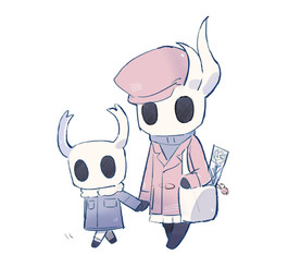 2_horns ambiguous_gender bag biped black_body clothed clothing duo empty_eyes flower hand_holding hat headgear headwear horn larger_ambiguous plant size_difference smaller_ambiguous standing walking white_flower lv999ppbunny hollow_knight_(franchise) team_cherry broken_vessel_(hollow_knight) the_knight_(hollow_knight) arthropod vessel_(species) hi_res sibling_(lore)