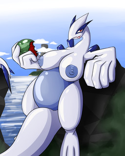 anthro anthrofied areola breasts eating female food fruit melon nipples outside plant pokemorph slightly_chubby solo tail watermelon conditional_dnp quin-nsfw nintendo pokemon generation_2_pokemon legendary_pokemon lugia pokemon_(species) 4:5 absurd_res digital_media_(artwork) hi_res