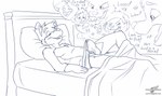 anthro bed bodily_fluids briefs clothing dream furniture genital_fluids laugh male precum sleeping solo teasing tenting tighty_whities underwear white_briefs white_clothing white_underwear young wolfblade crisp_the_wolf canid canine canis mammal wolf