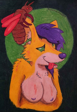 anthro breasts duo ear_penetration egg egg_insertion female feral insect_wings insectophilia male male/female mind_control nipples nude nude_female ovipositor penetration simple_background wings runningrabbit arthropod canid canine fox insect mammal absurd_res hi_res traditional_media_(artwork)