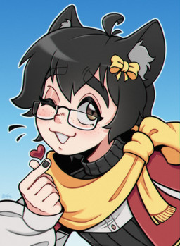 ;3 biped black_clothing black_ears black_eyebrows black_eyewear black_fingernails black_glasses black_hair black_nails black_sweater black_topwear blue_background brown_eyes clothed clothed_humanoid clothed_male clothing colored_nails cowlick eyebrow_through_hair eyebrows eyewear femboy fingernails glasses gradient_background grey_inner_ear_fluff hair happy heart_reaction inner_ear_fluff jacket male male_humanoid nails open_:3 open_mouth open_smile red_clothing red_heart red_jacket red_topwear scarf simple_background smile solo sweater text topwear translucent translucent_hair tuft yellow_scarf toxicsoul77 joseph_catalanetto animal_humanoid cat_humanoid domestic_cat felid felid_humanoid feline feline_humanoid felis humanoid mammal mammal_humanoid 2024 absurd_res artist_name colored english_description hi_res icon signature