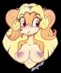 anthro big_breasts blonde_hair blush breasts crown female hair happy headgear heart_pasties innocence joyful long_hair pasties solo tiara tongue 1ndigocat mina_draco canid canine canis domestic_dog mammal 2020 absurd_res alpha_channel hi_res