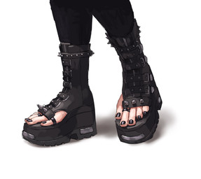 5_toes anthro belt black_nails boots bottomwear close-up clothed clothing colored_nails digit_ring feet female foot_focus foot_shot footwear furgonomics jewelry nails pants prehensile_feet ring shoes simple_background solo spiked_boots spiked_clothing spiked_footwear spikes standing toe_ring toeless_boots toeless_footwear toes white_background bun_butts redustheriotact beth_(redustheriotact) haplorhine mammal monkey primate 2025 hi_res