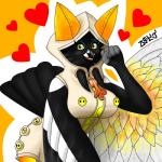 1:1 2019 5_fingers absurd_res anthro arc_system_works avian beak big_breasts biped bird black_beak black_body black_feathers blazblue breasts clothed clothing cosplay digital_drawing_(artwork) digital_media_(artwork) feathered_wings feathers female fingers grey_body grey_feathers heart_symbol hi_res hood icterid jose-497 latina looking_at_viewer miranda_marcano new_world_oriole non-mammal_breasts open_mouth orange_body orange_feathers oscine passerine signature simple_background smile solo standing tail tail_feathers thick_thighs tongue venezuelan_troupial white_body white_feathers winged_arms wings yellow_body yellow_eyes yellow_feathers