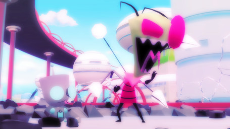antennae_(anatomy) black_boots black_clothing black_footwear black_gloves black_handwear blue_eyes boots city clothing duo footwear gloves green_body green_skin grey_body handwear machine male pink_clothing pink_eyes pose rubble shoes sitting teeth tongue tongue_out yelling ryoosakuling invader_zim nickelodeon gir_(invader_zim) zim_(invader_zim) alien alien_humanoid humanoid irken robot sir_unit 3d_(artwork) digital_media_(artwork) hi_res source_filmmaker_(artwork) widescreen