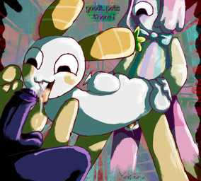 abstract_background anal anal_penetration anthro backwards_text balloon balls big_penis blush bodily_fluids bow_tie butt carrot chastity_cage chastity_cage_only chastity_device chastity_device_only clothed clothing cum cum_in_mouth cum_inside cum_on_balls cum_on_face cum_on_penis cum_on_self cum_on_tongue dialogue ears_up ejaculation enjoyment erection fellatio flat_chastity_cage food for_a_head genital_fluids genitals group half_naked happy happy_sex humanoid_genitalia humanoid_penis inflatable makeup male male/male male_penetrated male_penetrating male_penetrating_male mime nude open_mouth oral orange_body penetration penile penis pink_body plant purple_body sex skinny small_penis small_tail smile submissive submissive_male tail teeth text tongue trio vegetable wearing_chastity_cage wearing_chastity_device white_body yellow_body yoshreveluv blushcrunch_studio dandy's_world roblox blot_(dandy's_world) looey_(dandy's_world) rodger_(dandy's_world) animate_inanimate humanoid toon_(dandy's_world) digital_media_(artwork) digital_painting_(artwork) english_text painting_(artwork) photo_manipulation photography_(artwork) shaded traditional_media_(artwork)