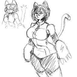 anthro female realistic shy solo turroncat gameoverse glitch_productions kit_bodega felid feline mammal monochrome sketch