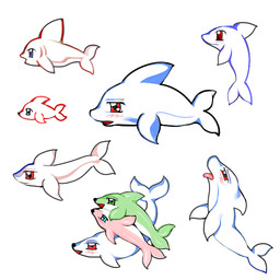 ahegao ambiguous_gender black_nose blush feral fin flukes gills green_body green_skin group hug kemono looking_pleasured open_mouth pink_body pink_skin red_eyes smile tail tongue tongue_out toony white_body white_skin yogurt200 aquatic cetacean dolphin fish mammal toothed_whale 1:1
