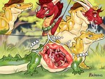 anthro duo feral male male/male mouth_shot open_mouth vore plateous glitch_productions mythology the_amazing_digital_circus gummigoo_(tadc) crocodile crocodilian dragon mythological_creature mythological_scalie reptile scalie 4:3 digital_media_(artwork) hi_res