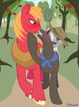 blush chin_grab duo male male/male nose_to_nose orchard outdoor_background outside plant tree uniomie friendship_is_magic hasbro my_little_pony big_macintosh_(mlp) burnt_oak_(mlp) equid equine horse mammal pony 3:4