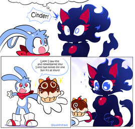 anthro blue_eyes bodily_fluids cherry clothing cupcake daydream dialogue duo female fire food footwear fruit gem gloves handkerchief handwear kerchief male mouthless plant red_eyes red_gem red_gem_in_body red_handkerchief red_inner_ear red_kerchief shocked shoes speech_bubble surprised tears text yelling yelling_at_another quavernsfw sega sonic_the_hedgehog_(series) cinder_the_fire_entity fan_character proto_blaze rush_the_rabbit domestic_cat entity felid feline felis lagomorph leporid mammal rabbit comic english_text hi_res