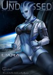 alien alien_humanoid asari bioware blue_body blue_skin bra breasts cleavage clothed clothing dandon_fuga electronic_arts english_text female hi_res humanoid legwear liara_t'soni looking_at_viewer mass_effect not_furry panties pseudo_hair solo tentacle_hair tentacles text thigh_highs underwear