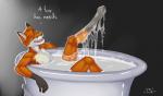 bath bathtub canine cum cum_bath cum_on_body cum_on_feet dialog_box excessive_cum fox fur green_eyes male mammal milo_nettle nipples orange_fur signature simple_background text water words
Rating: Explicit
Score: 23
User: HerrDoktor
Date: January 22, 2014
