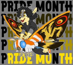 anthro duo lgbt_pride male ride_moth zooshi godzilla_(series) lgbt_pride_month mothra_(series) toho mothra zoocub zooshi_(character) arthropod canid canine canis insect kaiju lepidopteran mammal moth wolf 2025 absurd_res hi_res
