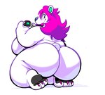 anthro big_breasts big_butt blep breasts butt colored_nails controller female fur game_controller gaming hair huge_butt looking_back nails nude overweight overweight_female pink_hair side_boob simple_background sitting solo tail thick_thighs tongue tongue_out white_body white_fur wide_hips boot_(artist) noelle_(twistcmyk) bear mammal polar_bear ursine digital_media_(artwork) hi_res