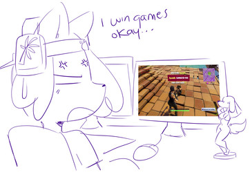 accessory ambiguous_gender angry anthro clothed clothed_anthro clothing computer_keyboard computer_monitor computer_mouse cross-popping_vein desk dialogue electronics ellipsis figurine furniture gaming headband headphones playing_video_game screencap shirt solo t-shirt table text topwear jinu epic_games fortnite skylar_(jinu) canid canine canis domestic_dog mammal shiba_inu spitz 2018 digital_drawing_(artwork) digital_media_(artwork) english_description english_text monochrome sketch male_(lore)