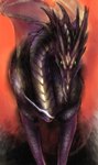 black_body black_scales dragon_wings facial_spikes fantasy feral front_view glistening glistening_body glowing glowing_eyes green_eyes head_spikes horn long_ears long_neck looking_at_viewer male membrane_(anatomy) membranous_wings purple_body purple_scales scales scar solo spikes spikes_(anatomy) walking_towards_viewer wings undyingsong dungeons_and_dragons hasbro mythology wizards_of_the_coast dragon mythological_creature mythological_scalie reptile scalie colored detailed digital_drawing_(artwork) digital_media_(artwork) digital_painting_(artwork) shaded