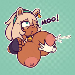 animal_noises anthro big_breasts bodily_fluids breast_milking breast_squish breasts collar cowbell cowbell_collar disembodied_hand ear_piercing ear_tag female huge_breasts lactating looking_pleasured milk mooing one_eye_closed piercing solo squish cocomania sega sonic_the_hedgehog_(series) coco_the_ferret fan_character domestic_ferret mammal mustelid musteline true_musteline weasel 1:1 absurd_res hi_res