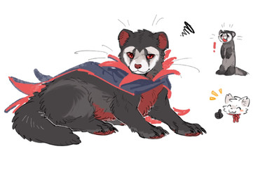 ambiguous_gender black_body black_fur closed_smile clothing exclamation_point eyes_closed feral fingers fur gesture group hand_gesture mouth_closed open_mouth pawpads paws red_eyes simple_background smile thumbs_up trio white_background white_body white_fur aaasakawa hollow_knight_(franchise) team_cherry grimm_(hollow_knight) grimmchild_(hollow_knight) domestic_ferret mammal mustelid musteline true_musteline weasel 2026 hi_res