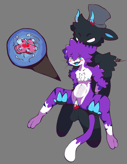 abdominal_bulge aggressive_fertilization andromorph andromorph/male anthro black_body black_fur blue_eyes blue_hooves blue_mouth blush bodily_fluids clothing cum cum_in_vagina cum_inflation cum_inside duo empty_eyes fur genital_fluids genitals hat headgear headwear hooves horn humanoid_genitalia humanoid_vulva impregnation inflation intersex intersex/male looking_pleasured male multicolored_body multicolored_horn open_mouth ovum penetration penile penile_penetration penis_in_vagina purple_body purple_fur smug_face stripes top_hat vaginal vaginal_penetration vulva whiskers k0sm00s bovid caprine caprine_demon demon domestic_cat felid feline felis goat_demon mammal hi_res