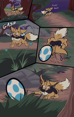 5_panel_comic ambiguous_gender black_cape black_clothing black_eyes black_nose black_text brown_body brown_fur brown_hair cape cheek_tuft clothing egg facial_tuft feral fluffy fluffy_tail fur grass hair inner_ear_fluff lying motion_lines neck_tuft on_front on_ground outside paws plant pupils quadruped solo sound_effects tail text toony tree tripping tuft walking white_pupils white_sclera zincxiron nintendo pokemon pokemon_mystery_dungeon spike_chunsoft virmir_(character) eevee generation_1_pokemon pokemon_(species) 2025 absurd_res comic english_text hi_res signature