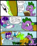 2012 bed book clothed clothing comic dialogue digital_media_(artwork) dragon english_text equid equine female feral friendship_is_magic fur furniture green_eyes group hair hasbro horn inside male mammal metal_(artist) multicolored_hair my_little_pony mythological_creature mythological_equine mythological_scalie mythology princess princess_celestia_(mlp) purple_body purple_eyes purple_fur purple_hair royalty scalie smile spike_(mlp) tail text twilight_sparkle_(mlp) two_tone_hair unicorn