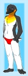 anthro beak biped blue_eyes bulge clothed clothing looking_at_viewer male navel simple_background solo speedo standing swimwear topless nogitsunegabriel avian bird king_penguin penguin