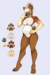 anthro black_nose black_pawpads breasts brown_body brown_eyes brown_fur female fur hair hair_bun hand_on_hip heterochromia inner_ear_fluff medium_breasts multicolored_body multicolored_fur navel pawpads short_tail slightly_chubby slightly_chubby_female solo tail tan_body tan_fur tuft white_hair yellow_eyes miphassl beral_roll bear brown_bear mammal ursine absurd_res hi_res model_sheet