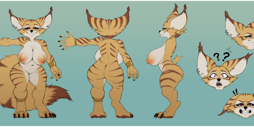 anthro areola bangle big_areola big_breasts big_ears big_tail biped border bracelet breasts butt digitigrade ear_piercing ear_ring featureless_crotch feet female female_anthro fluffy fluffy_tail fur hindpaw jewelry nipples nude orange_areola orange_nipples paws piercing ring_piercing shortstack shortstack_female smile solo stripes tail tan_body tan_fur white_border reysson blizzard_entertainment warcraft niisah canid mammal vulpera absurd_res hi_res model_sheet