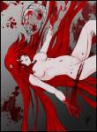 big_breasts black_border blood blood_on_hand blood_spatter bodily_fluids border breasts female hair hair_over_eye hand_print horn long_hair mask navel not_furry nude one_eye_obstructed red_eyes red_hair solo bowsermiky elfen_lied lucy_(elfen_lied) diclonius humanoid 2012 absurd_res hi_res