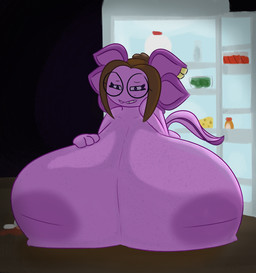anthro areola big_breasts breasts eyelashes eyewear female freckled_arms freckled_breasts freckled_chest freckled_face freckled_shoulders freckles glasses huge_breasts hyper hyper_breasts inverted_nipples long_eyelashes nipples piercing pink_body solo speckle_freckles tail ansia_(artist) ansia_(character) amphibian aquatic axolotl mole_salamander salamander hi_res