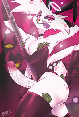 4_arms anthro bunny_costume clothing condom costume erection femboy genitals glans humanoid_genitalia humanoid_penis male money multi_arm multi_limb penis pole sexual_barrier_device solo stripper_pole vein hazbin_hotel hellaverse angel_dust arachnid arthropod 2019 hi_res
