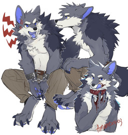 4_toes abs annoyed anthro athletic athletic_anthro athletic_male barefoot blue_inner_ear blue_tongue bottomwear bound captured chain chained clothing collar countershade_fur countershading cuff_(restraint) digitigrade feet fur grey_body grey_fur handcuffed handcuffs licking licking_lips looking_away male metal_cuffs pecs restraints shackles sitting solo spiked_collar spikes submissive submissive_male toes tongue tongue_out white_body white_countershading white_fur amonex403 canid canine canis mammal wolf hi_res model_sheet