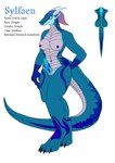 anthro blue_body colored_nipples emilia_lapis genitals gynomorph intersex knot knotted_penis markings penis ribbed_penis solo text sylfaen-the-jester mythology dragon mythological_creature mythological_scalie scalie absurd_res english_text hi_res